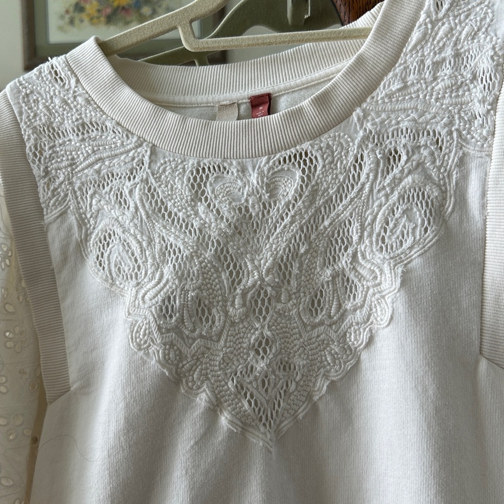 Anthropologie Pilcro lace and eyelet white sweatshirt - Picture 4 of 6